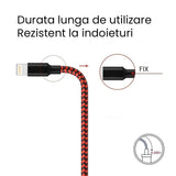 Cablu de Date pentru Telefon, Flippy, Cablu USB spre Lightning Compatibil cu iPhone, Lungime 2 M, Impletit Triunghiular in 2 culori, Rosu Negru - vivimall.ro