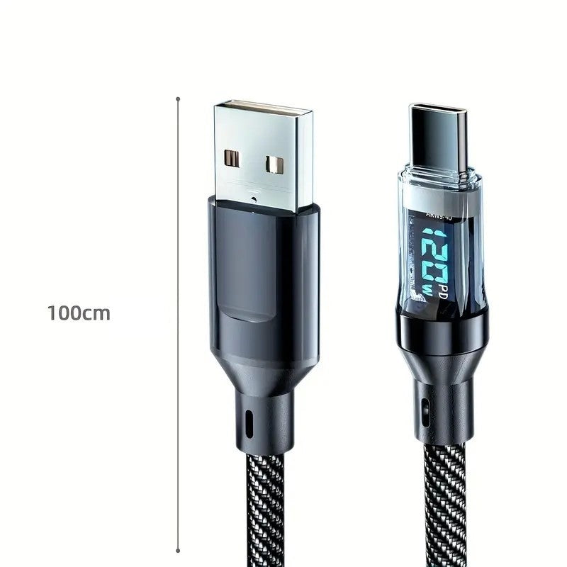Detaliu conector USB-A al cablului Vivimall 120W, fir de cupru de înaltă conductivitate, aspect negru