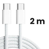 Cablu de Date Universal pentru Telefon, Flippy, Cablu TYPE-C to TYPE-C, Compatibil cu iOS si Android, Fire 160 cupru, 2M, Impletit Nailon, Alb - vivimall.ro