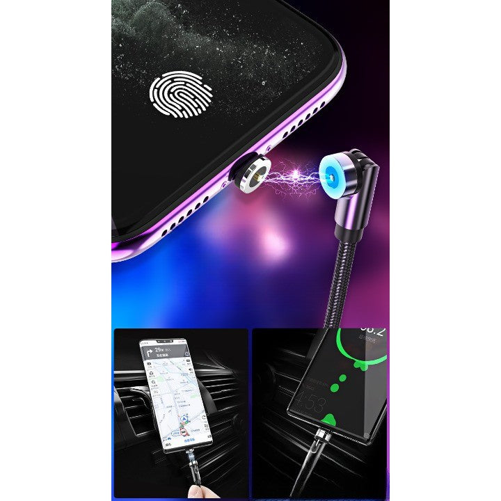 Cablu de incarcare magnetic 3 in 1 360 grade + 180 grade, 1 m, micro, type C, iPhone,  5 V, 2.1 A, Negru - vivimall.ro