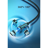 Cablu de incarcare magnetic 3 in 1 360 grade + 180 grade, 2 m, micro, type C, iPhone,  5 V, 2.1 A, Negru - vivimall.ro