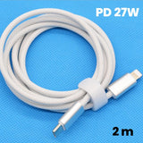 Cablu de Incarcare Rapida pentru Telefon, Flippy, Power Delivery 27W, Potrivit Compatibil cu iPhone, Impletit texturat cu Nailon, C to Lightning, 2 m 160 cupru, Alb - vivimall.ro