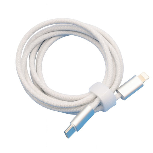 Cablu de Incarcare Rapida pentru Telefon, Vivimall, Power Delivery 27W, Potrivit Compatibil cu iPhone, Impletit texturat cu Nailon, C to Lightning, 1.5 m 160 cupru, Alb - vivimall.ro