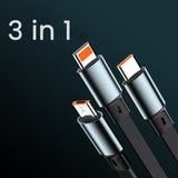 Cablu Retractabil 3in 1 pentru Telefon, Flippy, Cablu de incarcare rapida 100W, stil Mecha, potrivit pentru Auto, Universal 1.2M, Negru - vivimall.ro