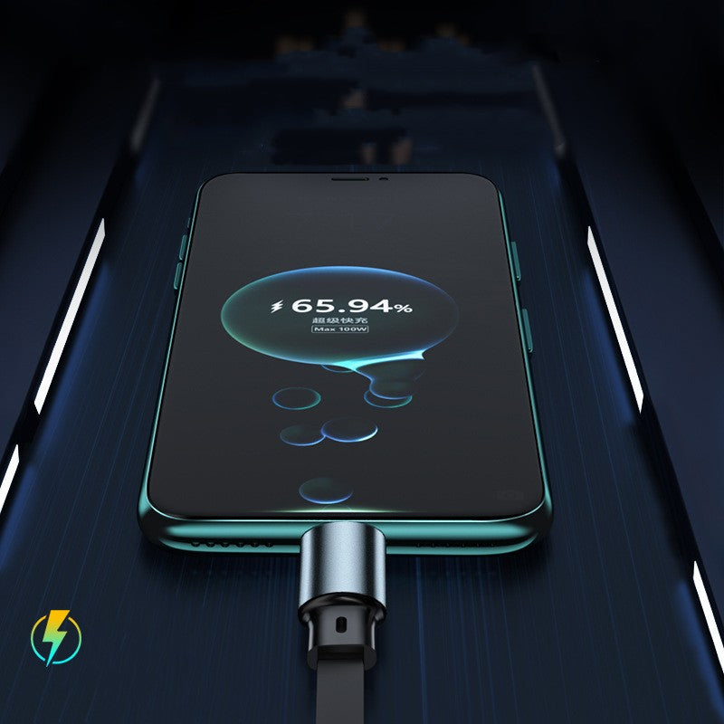 Cablu Retractabil 3in 1 pentru Telefon, Flippy, Cablu de incarcare rapida 100W, stil Mecha, potrivit pentru Auto, Universal 1.2M, Negru - vivimall.ro