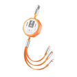 Cablu Retractabil 3in 1 pentru Telefon, Flippy, Cablu de incarcare rapida 100W, stil Mecha, potrivit pentru Auto, Universal 1.2M, Portocaliu - vivimall.ro