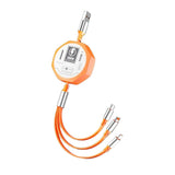 Cablu Retractabil 3in 1 pentru Telefon, Flippy, Cablu de incarcare rapida 100W, stil Mecha, potrivit pentru Auto, Universal 1.2M, Portocaliu - vivimall.ro