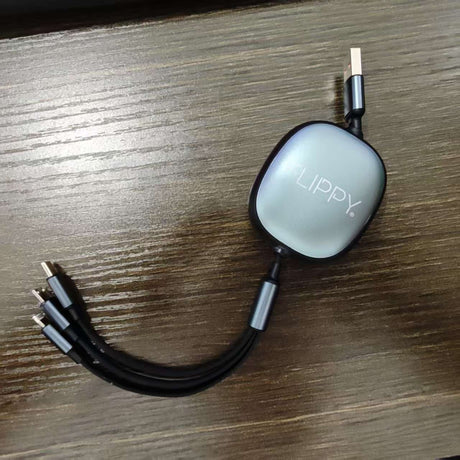 Cablu Retractabil Universal pentru Telefon, Flippy, Universal 3in1 pentru Orice Tip de Telefon, Micro-USB, Lightning, TYPE-C, 1.2M, Negru - vivimall.ro