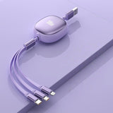 Cablu Retractabil Universal pentru Telefon, Flippy, Universal 3in1 pentru Orice Tip de Telefon, Micro-USB, Lightning, TYPE-C, 1.2M, Mov - vivimall.ro