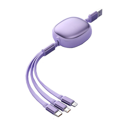 Cablu Retractabil Universal pentru Telefon, Vivimall, Universal 3in1 pentru Orice Tip de Telefon, Micro-USB, Lightning, TYPE-C, 1.2M, Mov - vivimall.ro