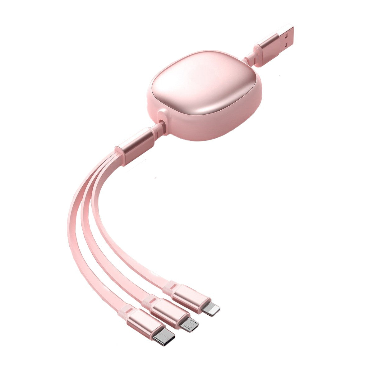 Cablu Retractabil Universal pentru Telefon, Flippy, Universal 3in1 pentru Orice Tip de Telefon, Micro-USB, Lightning, TYPE-C, 1.2M, Roz - vivimall.ro