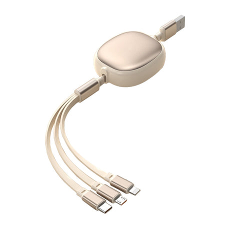 Cablu Retractabil Universal pentru Telefon, Flippy, Universal 3in1 pentru Orice Tip de Telefon, Micro-USB, Lightning, TYPE-C, 1.2M, Bej - vivimall.ro