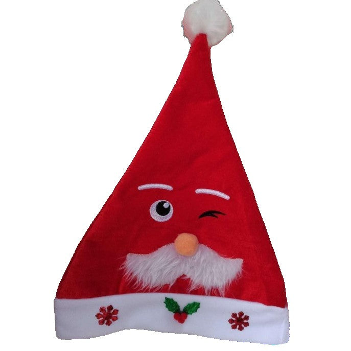 Caciula de Mos Craciun, Flippy, Model 3 Mos Craciun cu Mustata, Marime Universala, Material Textil, 30 x 40 cm, Alb/Rosu