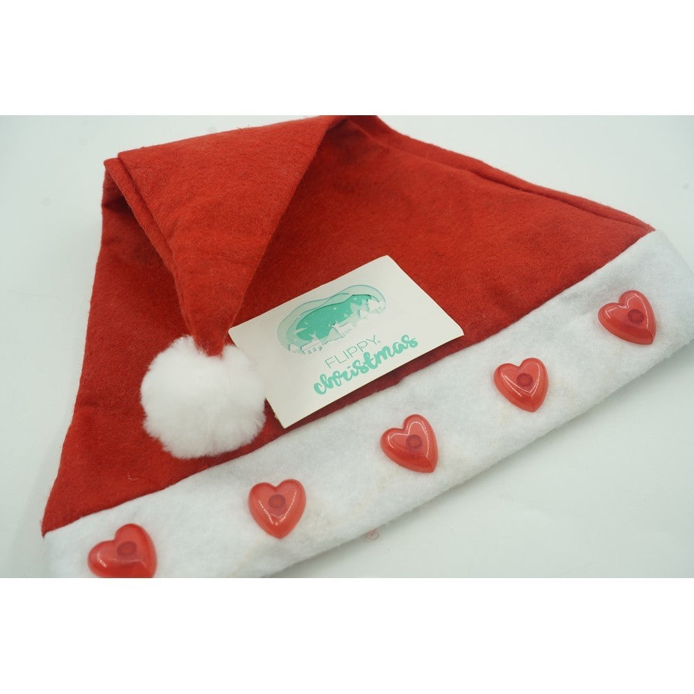 Caciulita de Mos Craciun,Vivimall, cu inimi  ,led si muzica,  rosie, marime universala, poliester - vivimall.ro