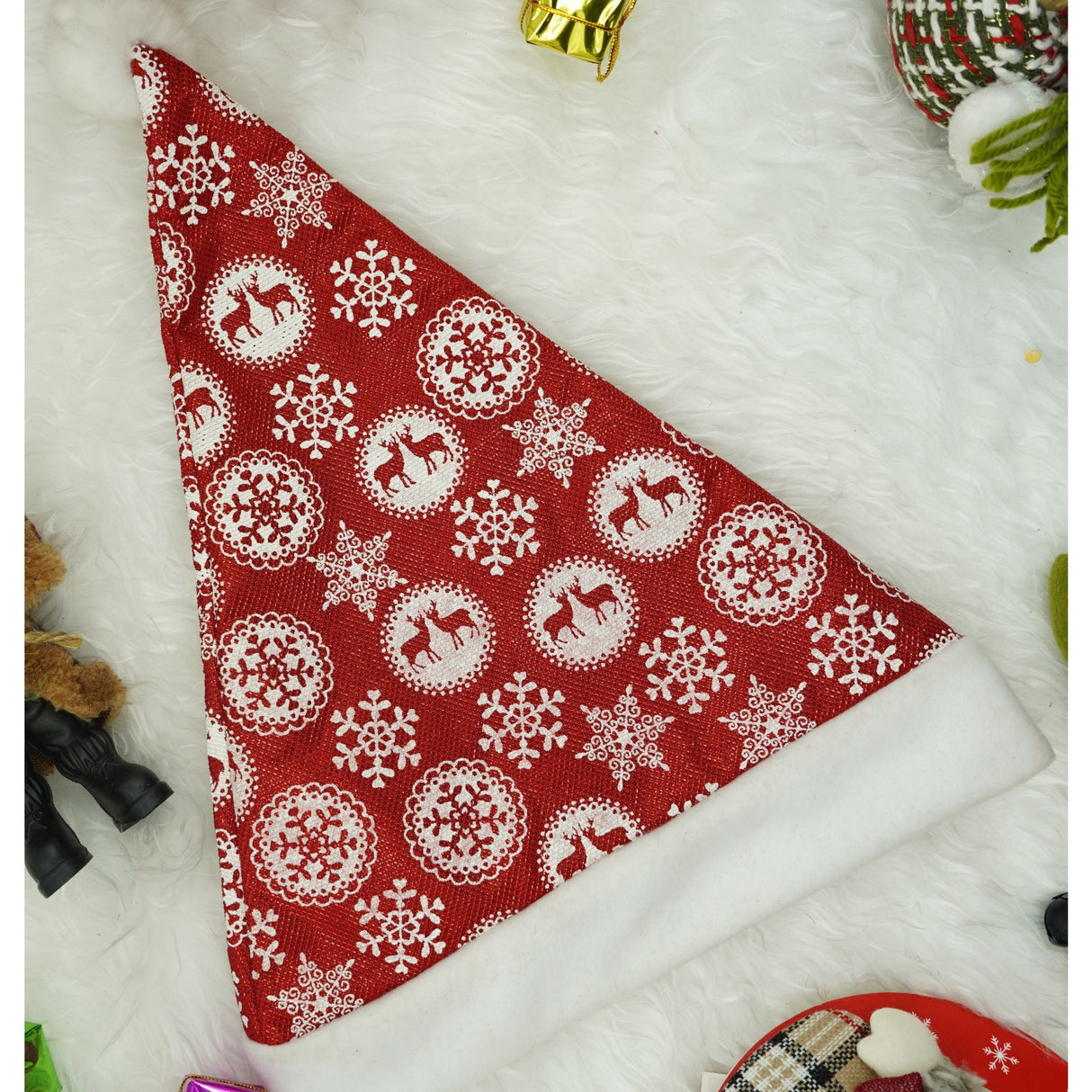 Caciulita De Mos Craciun,Cu Ornament Fulg De Nea Si Sclipici, Rosie, Marime Universala, Material Textil