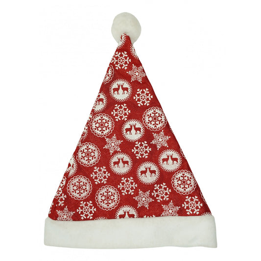 Caciulita de Mos Craciun, Vivimall,cu ornament fulg de nea si sclipici, rosie, marime universala, material textil - vivimall.ro
