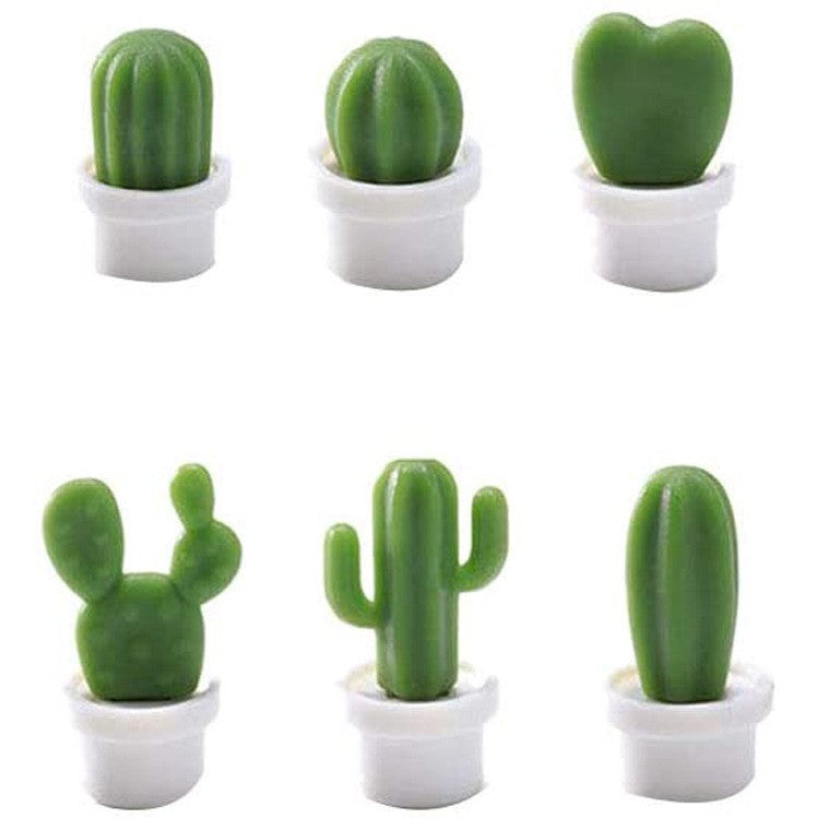 Set 6 Magneti De Frigider, Model Cactusi In Ghiveci, Din Abs Si Magnet, Verde/Alb - vivimall.ro