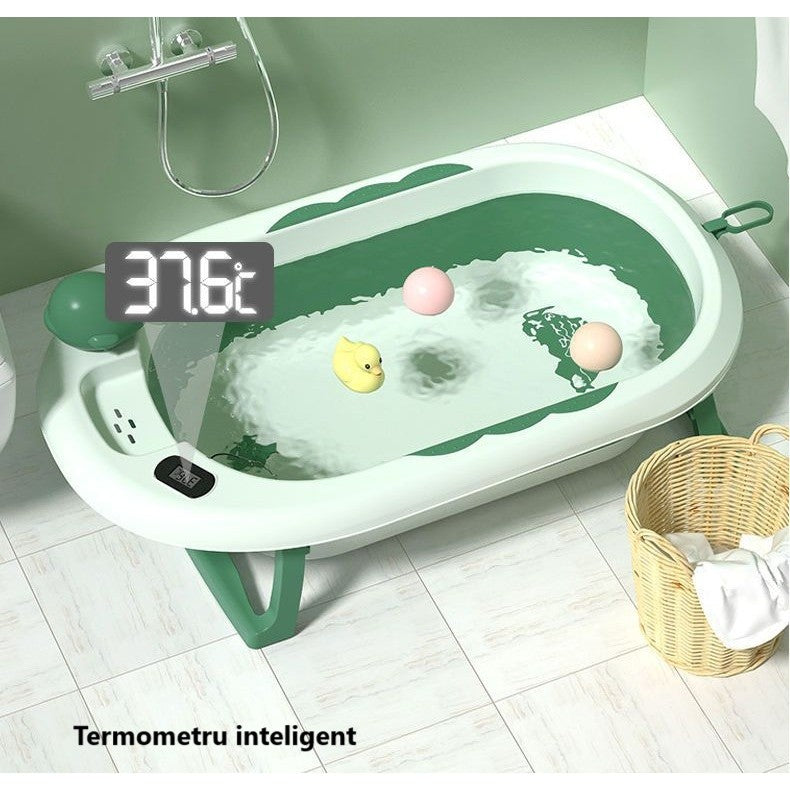 Cada De Baie, Pentru Copii 0 Luni - 6 Ani, Cu Termometru, Pliabila, Perna Suport Inclusa, Din Plastic, 81.5 X 49 X 21.5 Cm - vivimall.ro