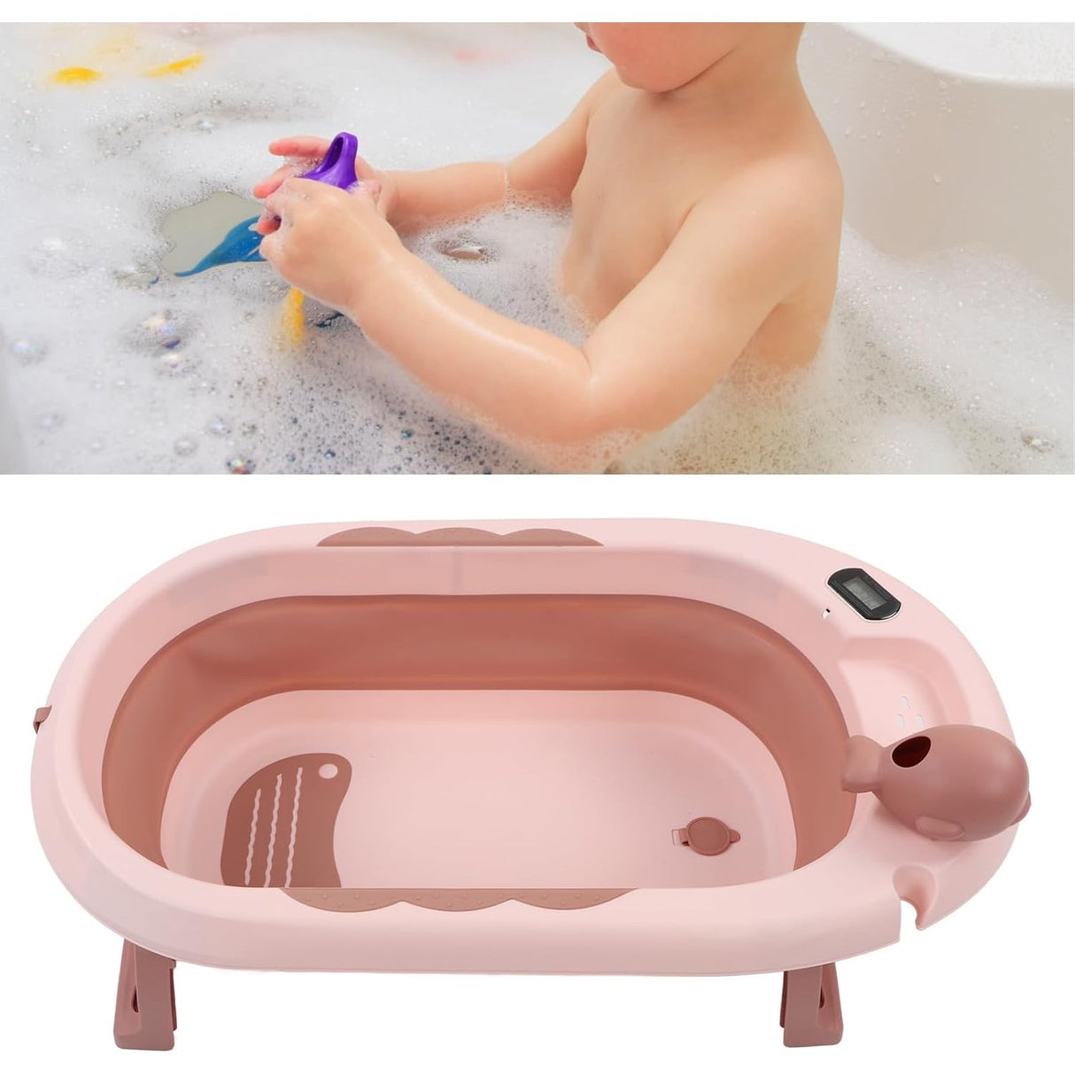 Cada De Baie, Pentru Copii 0 Luni - 6 Ani, Cu Termometru, Pliabila, Perna Suport Inclusa, Din Plastic, 81.5 X 49 X 21.5 Cm - vivimall.ro