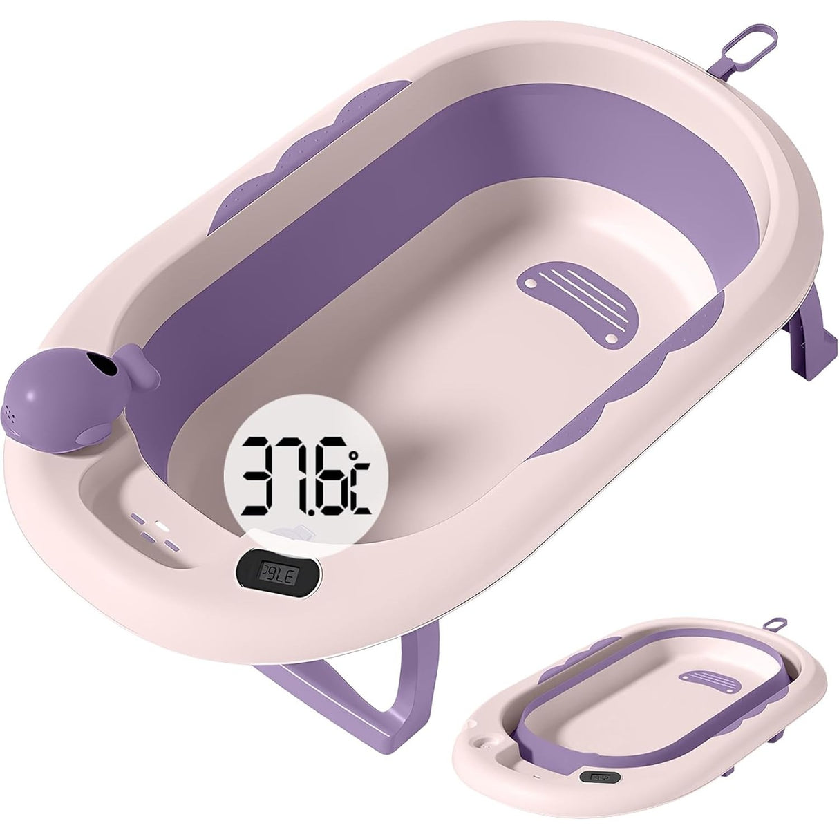 Cada De Baie, Pentru Copii 0 Luni - 6 Ani, Cu Termometru, Pliabila, Perna Suport Inclusa, Din Plastic, 81.5 X 49 X 21.5 Cm - vivimall.ro