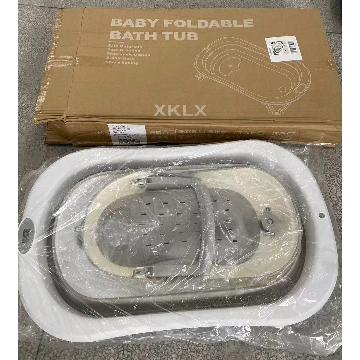 Cada de Baie Pliabila, Vivimall, cu Suport, Indicator de Temperatura, 0-8 Ani, din PP+TPR, 45 l Capacitate, 80 x 50 x 23 cm, Gri