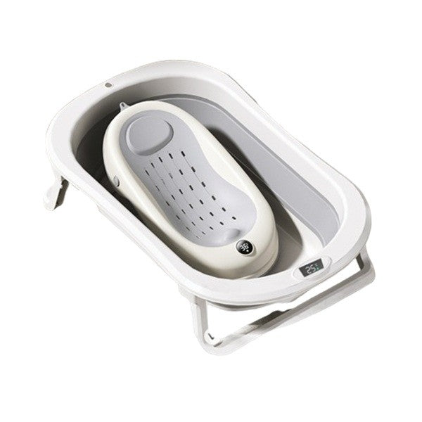 Cada de Baie Pliabila, Vivimall, cu Suport, Indicator de Temperatura, 0-8 Ani, din PP+TPR, 45 l Capacitate, 80 x 50 x 23 cm, Gri