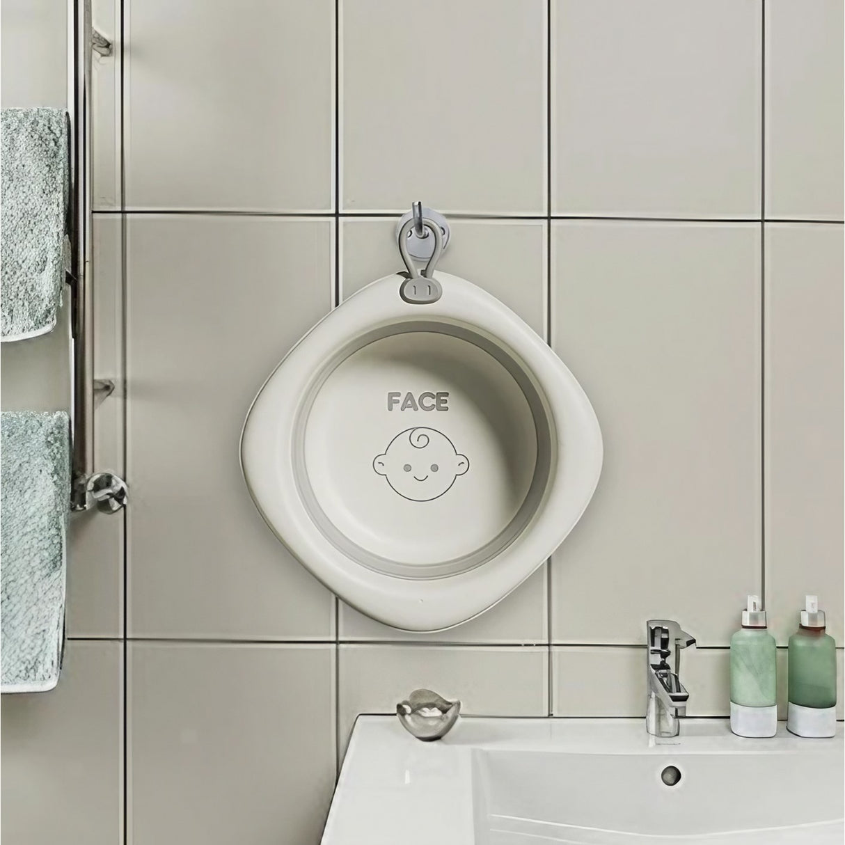 Cada Pliabila pentru Baie pentru Copii, Vivimall, Cadita pentru Bebelusi, Model Romb pentru Fata, Gri, 31.5x31.5x3.5 cm, 3L - vivimall.ro