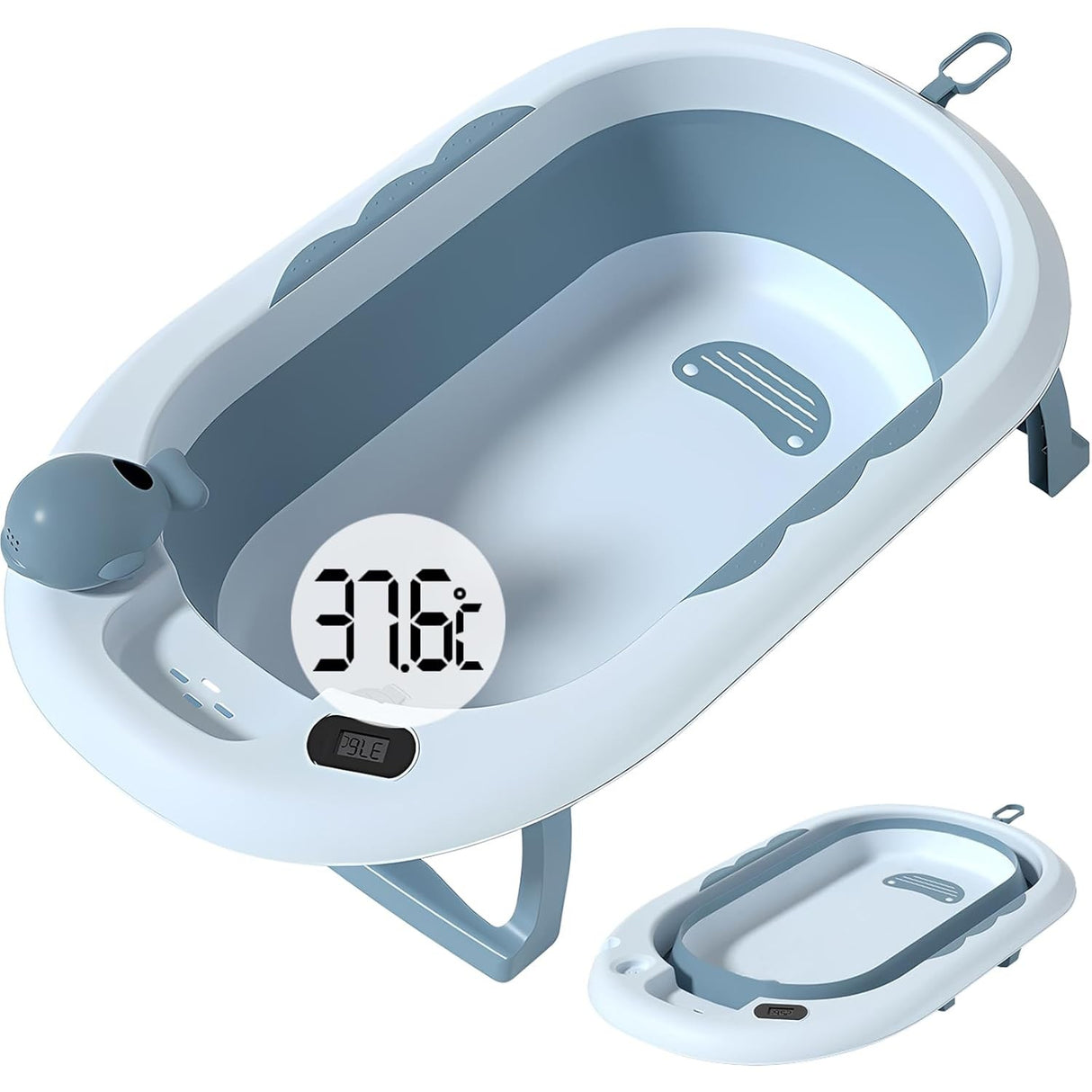 Cada De Baie, Pentru Copii 0 Luni - 6 Ani, Cu Termometru, Pliabila, Perna Suport Inclusa, Din Plastic, 81.5 X 49 X 21.5 Cm - vivimall.ro