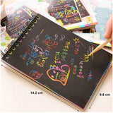 Caiet Cu Fise Razuibile Diy Magic Scratch, 12 File, Curcubeu, Creion Din Lemn, Cartonase Negre, 14.2 X 9.8 Cm