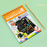 Caiet Cu Fise Razuibile Diy Magic Scratch, 12 File, Curcubeu, Creion Din Lemn, Cartonase Negre, 14.2 X 9.8 Cm