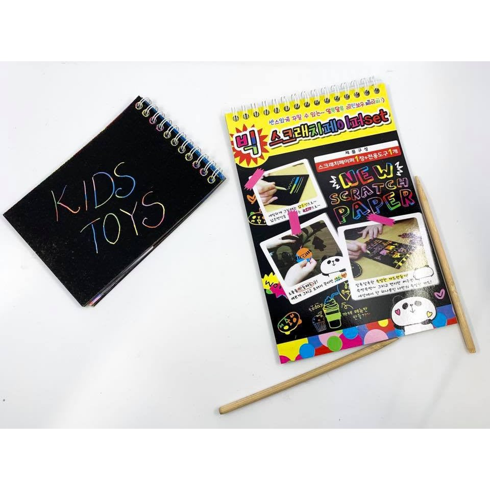 Caiet Cu Fise Razuibile Diy Magic Scratch, 12 File, Curcubeu, Creion Din Lemn, Cartonase Negre, A5, Multicolor - vivimall.ro