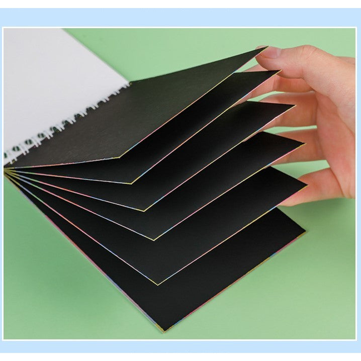 Caiet Cu Fise Razuibile Diy Magic Scratch, 12 File, Curcubeu, Creion Din Lemn, Cartonase Negre, A5, Multicolor - vivimall.ro