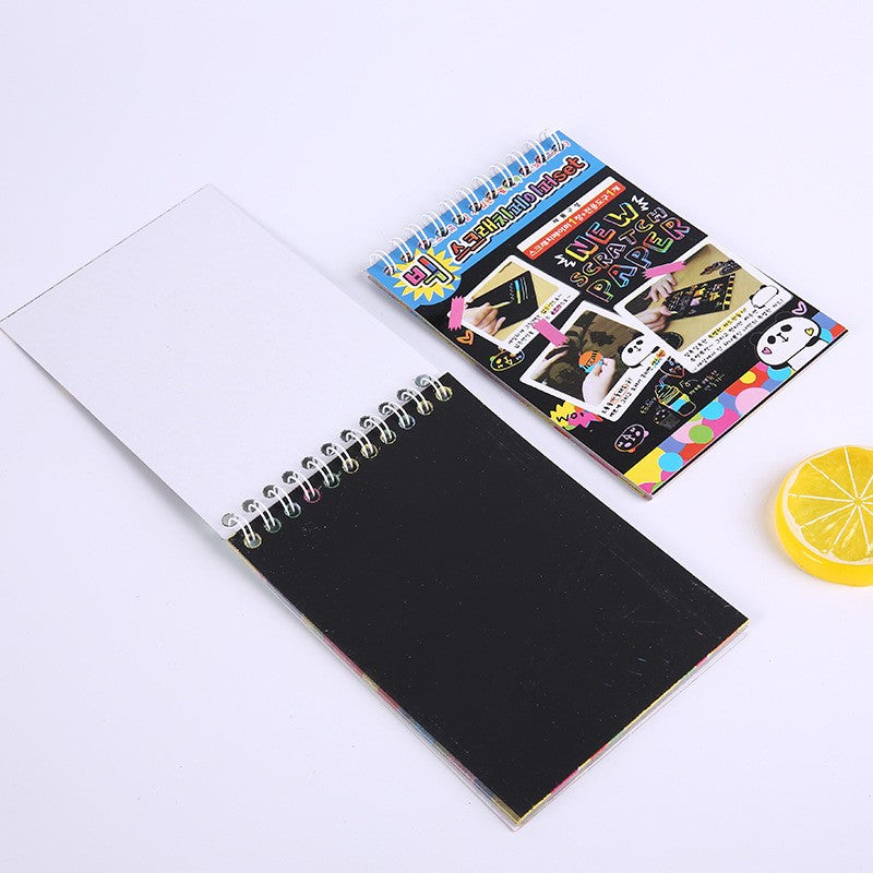 Caiet Cu Fise Razuibile Diy Magic Scratch, 12 File, Curcubeu, Creion Din Lemn, Cartonase Negre, A6, Multicolor - vivimall.ro
