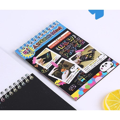 Caiet Cu Fise Razuibile Diy Magic Scratch, 12 File, Curcubeu, Creion Din Lemn, Cartonase Negre, A6, Multicolor - vivimall.ro