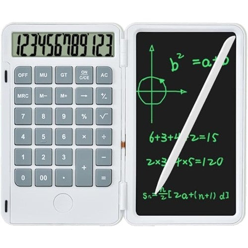 Calculator de Mana Reincarcabil cu Tabla de Scris, Vivimall, Calculator Portabil, Ecran LCD, Afisaj cu 12 Cifre, Ecran de 15 cm, Culoare Alb - vivimall.ro