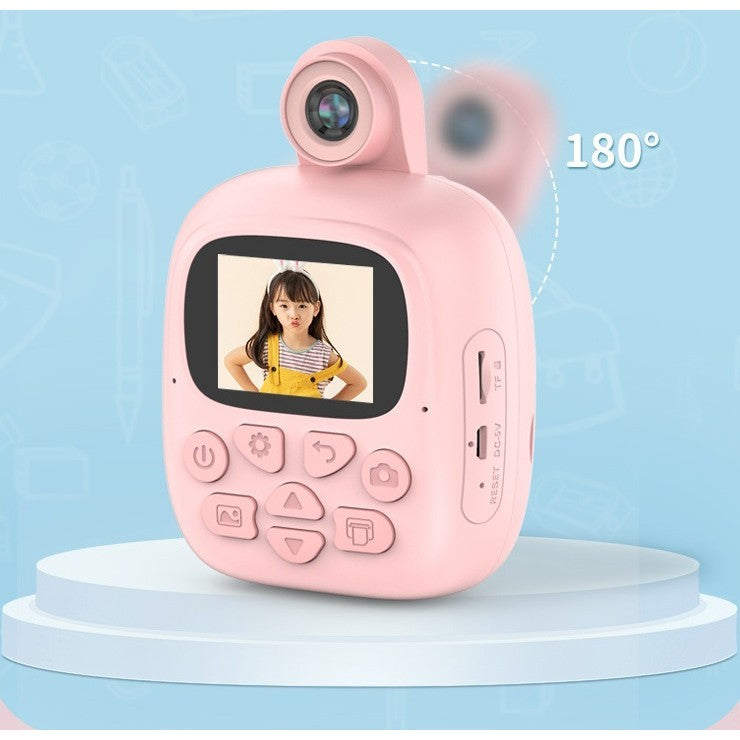 Camera Instantanee Pentru Copii, Camera Frontala + Selfie, Cu Functie De Printare, Cablu Usb-C, Bluetooth, Compatibil Ios/Android, Imprimare App - vivimall.ro