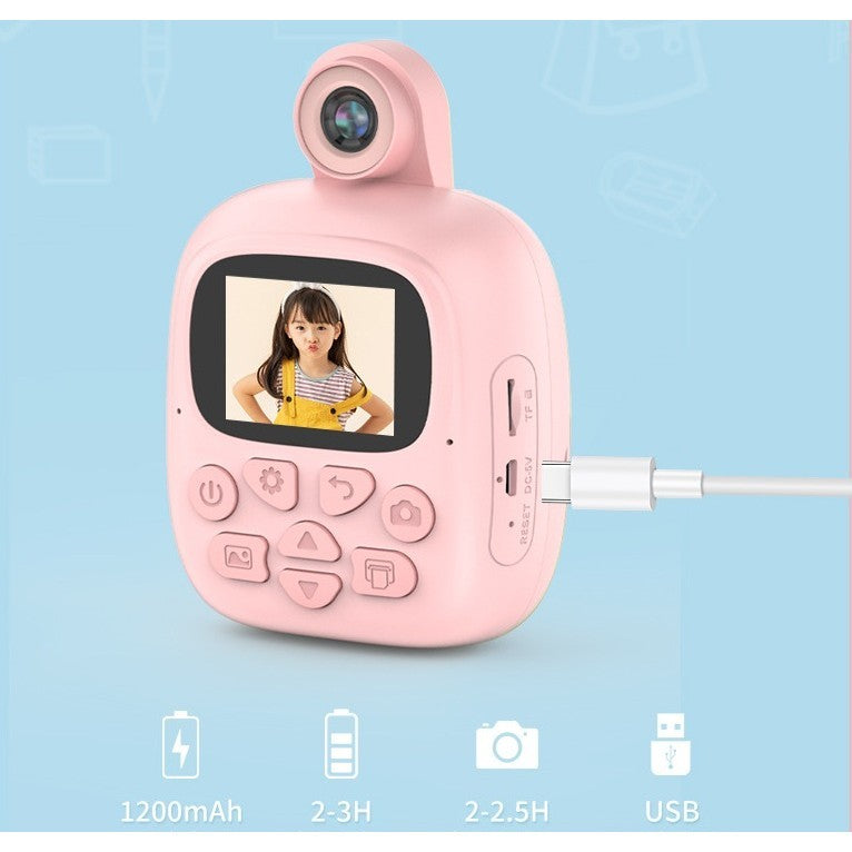 Camera Instantanee Pentru Copii, Camera Frontala + Selfie, Cu Functie De Printare, Cablu Usb-C, Bluetooth, Compatibil Ios/Android, Imprimare App - vivimall.ro