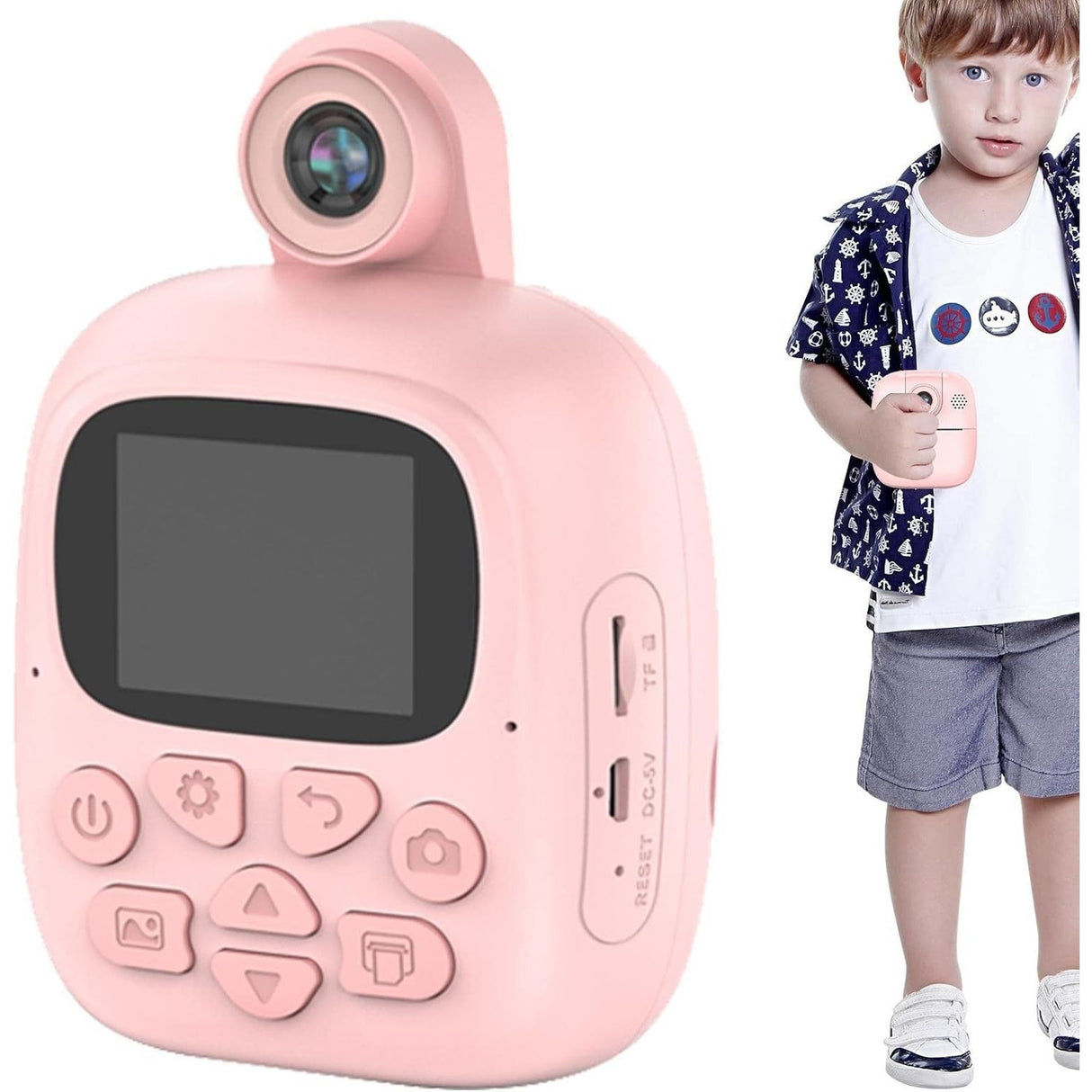 Camera Instantanee Pentru Copii, Camera Frontala + Selfie, Cu Functie De Printare, Cablu Usb-C, Bluetooth, Compatibil Ios/Android, Imprimare App - vivimall.ro