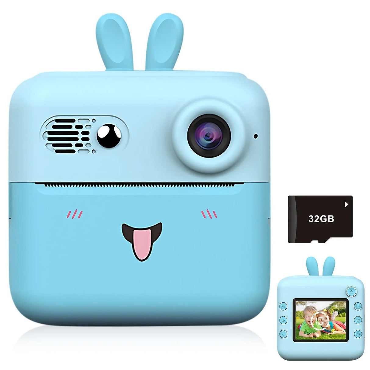 Camera Instantanee Pentru Copii, Cu Functie De Printare, Cablu Usb-C, Bluetooth, Compatibil Ios/Android, Imprimare App, Snur De Agatat Inclus - vivimall.ro