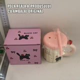 Cana din Ceramica cu Capac si Pai, Vivimall, Capacul si Paiul din Silicon Roz, 9x8.5 cm, Model Cute A, Capacitate 380ml - vivimall.ro