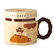 Cana Din Ceramica, Cana Pentru Cafea, Ceai, Cana Universala, Unisex, Cana Cu Capac, 9 X 8 X 8 Cm, 400 Ml, Model Baietel Bej - vivimall.ro