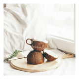 Cana Din Ceramica, 201-300 Ml, Cu Lingurita, Model Nuca De Cocos, Maro - vivimall.ro