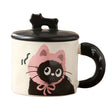 Cana Din Ceramica, Model In Cutie Pentru Cadou, Cana Pentru Ceai, Cafea, Cana Retro Design Capac Cu Figurina 3D, 9.5 X 8 X 8 Cm, 360 Ml, Bej, Print Pisica Albastru Negru - vivimall.ro