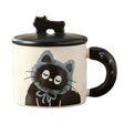 Cana Din Ceramica, Model In Cutie Pentru Cadou, Cana Pentru Ceai, Cafea, Cana Retro Design Capac Cu Figurina 3D, 9.5 X 8 X 8 Cm, 360 Ml, Bej, Print Pisica Albastru Negru - vivimall.ro