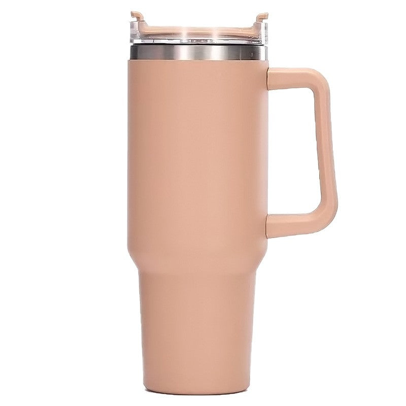 Cana Termos Din Plastic, Pentru Bauturi Calde Si Reci, Cu Maner, 9.9X9.9X27 Cm, Roz Pal - vivimall.ro