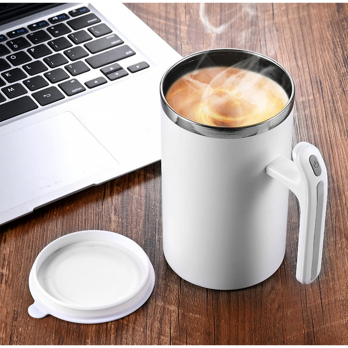 Cana Portabila Cu Mixer Incorporat, Pe Baterii, 380 Ml, Alb - vivimall.ro