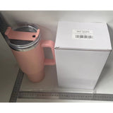 Cana Termos din Plastic, Vivimall, pentru Bauturi Calde si Reci, cu Maner, 9.9x9.9x27 cm, Roz Pal - vivimall.ro