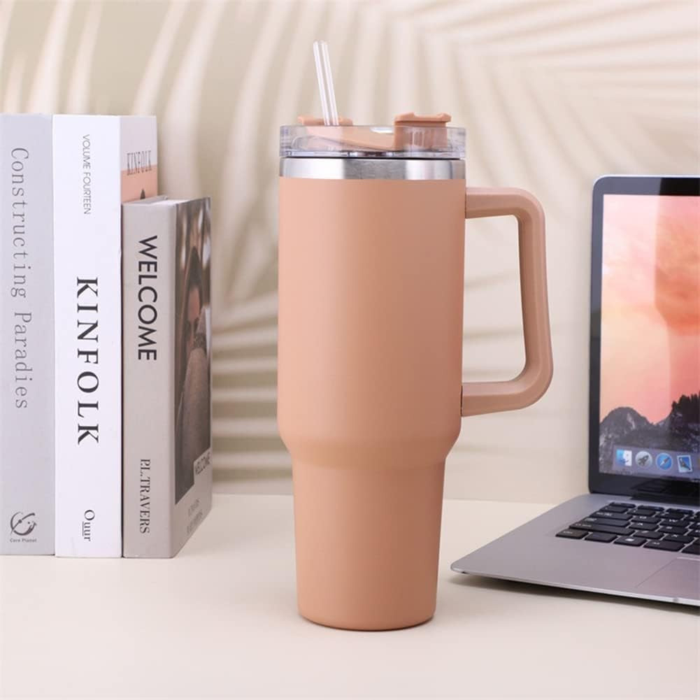 Cana Termos Din Plastic, Pentru Bauturi Calde Si Reci, Cu Maner, 9.9X9.9X27 Cm, Roz Pal - vivimall.ro