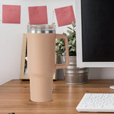Cana Termos Din Plastic, Pentru Bauturi Calde Si Reci, Cu Maner, 9.9X9.9X27 Cm, Roz Pal - vivimall.ro