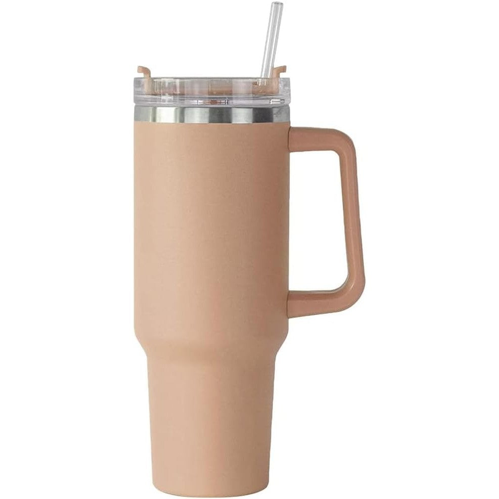 Cana Termos Din Plastic, Pentru Bauturi Calde Si Reci, Cu Maner, 9.9X9.9X27 Cm, Roz Pal - vivimall.ro